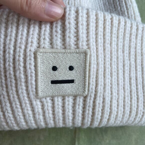 Acne Studios White Embroidered Knit Beanie main image 4